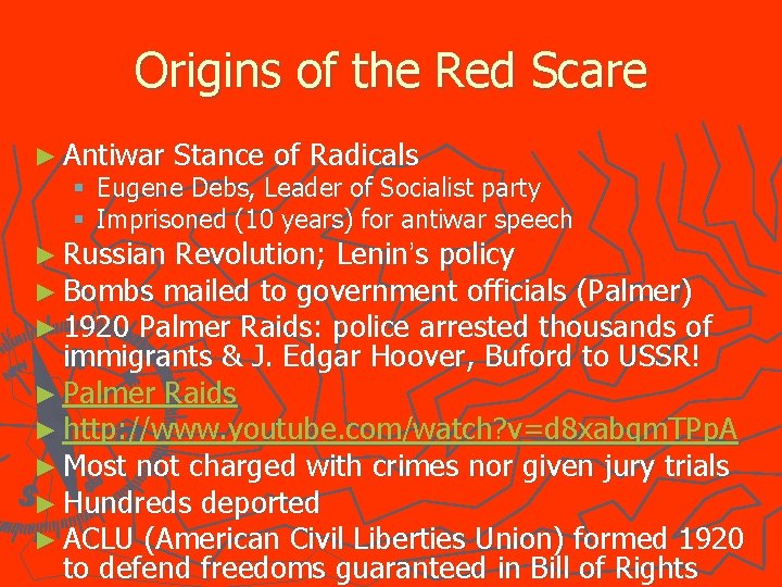 Origins of the Red Scare ► Antiwar Stance of Radicals § Eugene Debs, Leader