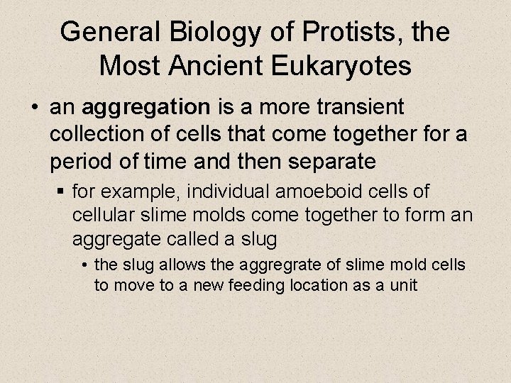 General Biology of Protists, the Most Ancient Eukaryotes • an aggregation is a more General Biology of Protists, the Most Ancient Eukaryotes • an aggregation is a more