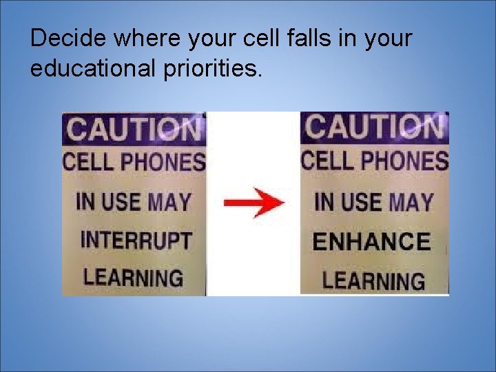 Decide where your cell falls in your educational priorities. 