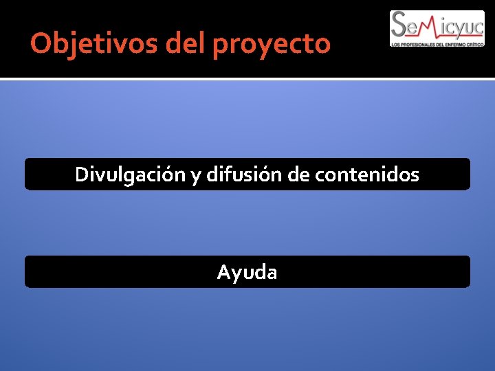 Objetivos del proyecto Divulgación y difusión de contenidos Ayuda 