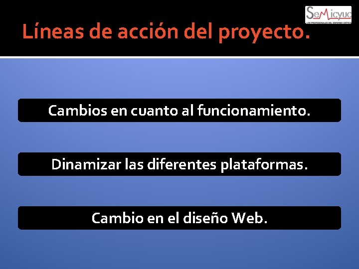 Líneas de acción del proyecto. Cambios en cuanto al funcionamiento. Dinamizar las diferentes plataformas.