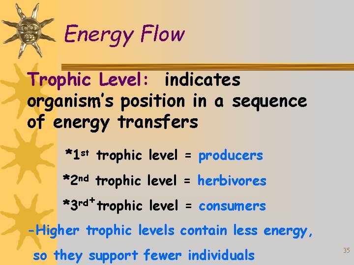 Energy Flow Trophic Level: indicates organism’s position in a sequence of energy transfers *1