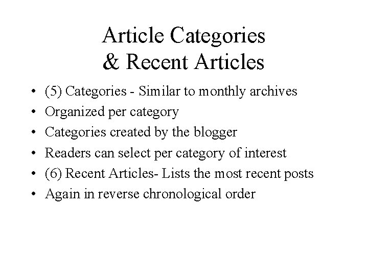 Article Categories & Recent Articles • • • (5) Categories - Similar to monthly
