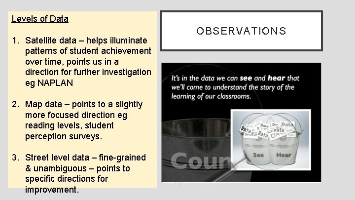 Levels of Data 1. Satellite data – helps illuminate patterns of student achievement over