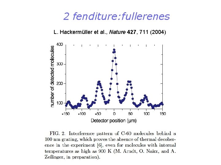 2 fenditure: fullerenes L. Hackermüller et al. , Nature 427, 711 (2004) 