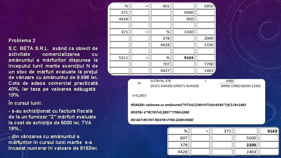 Problema 2 S. C. BETA S. R. L. având ca obiect de activitate comercializarea