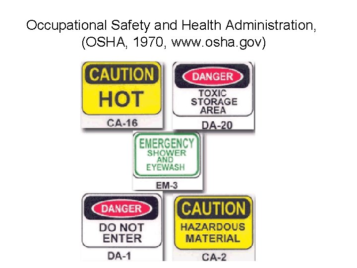Occupational Safety and Health Administration, (OSHA, 1970, www. osha. gov) 