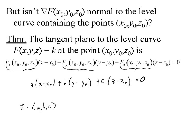 But isn’t F(x 0, y 0, z 0) normal to the level curve containing