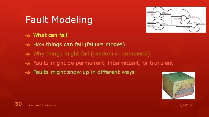 Fault Modeling What can fail How things can fail (failure modes) Why things might