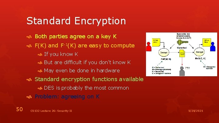 Standard Encryption Both parties agree on a key K F(K) and F-1(K) are easy