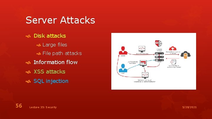 Server Attacks Disk attacks Large files File path attacks Information flow XSS attacks SQL