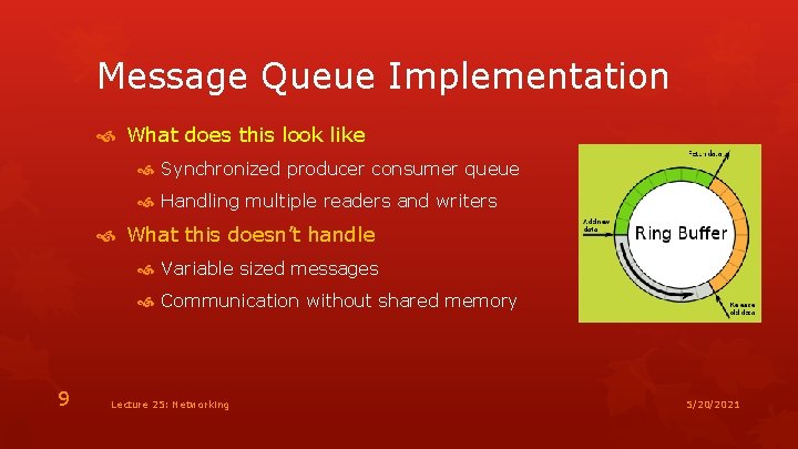 Message Queue Implementation What does this look like Synchronized producer consumer queue Handling multiple