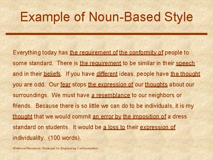 Example of Noun-Based Style Everything today has the requirement of the conformity of people