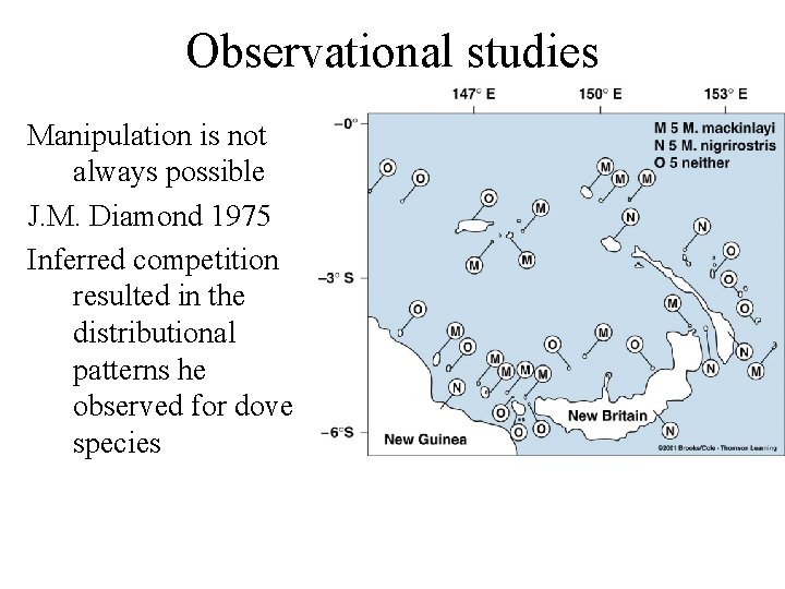 Observational studies Manipulation is not always possible J. M. Diamond 1975 Inferred competition resulted