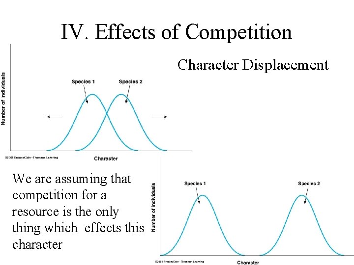 IV. Effects of Competition Character Displacement We are assuming that competition for a resource