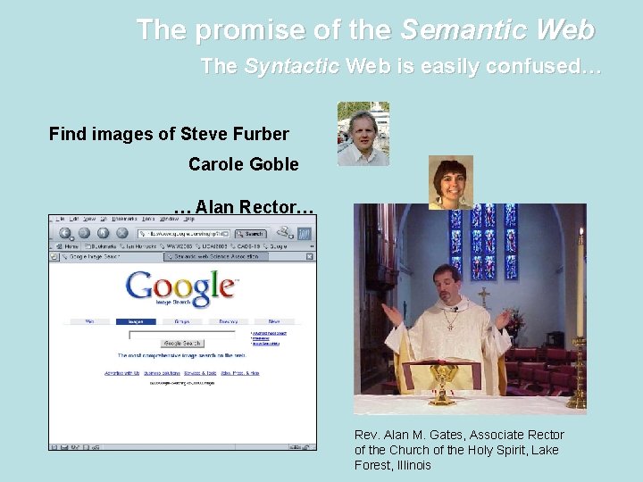 The promise of the Semantic Web The Syntactic Web is easily confused… Find images