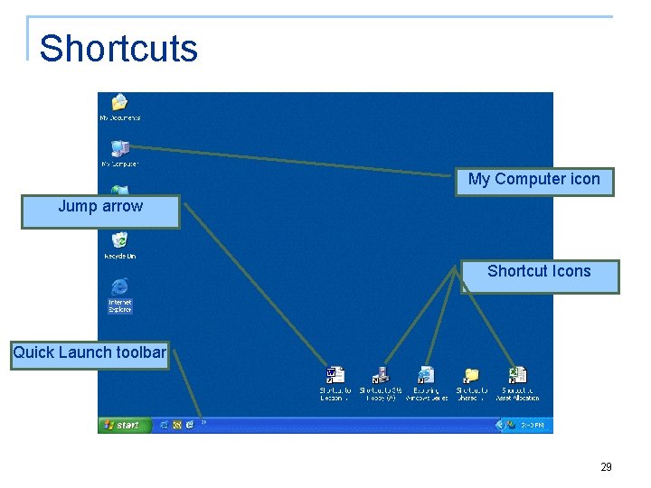 Shortcuts My Computer icon Jump arrow Shortcut Icons Quick Launch toolbar 29 