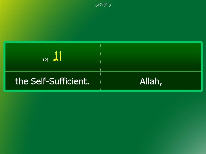  ﻭ ﺍﻹﺧﻼﺹ (2) ﺍﻟ the Self-Sufficient. Allah, 