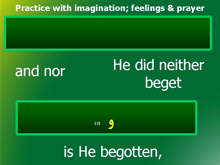 Practice with imagination; feelings & prayer He did neither beget and nor (3) ﻭ