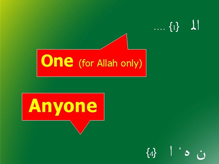 . . {1} ﺍﻟ One (for Allah only) Anyone { 4} ﺍ ، ﻩ