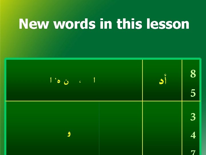New words in this lesson ﺍ ، ﻩ ﻥ ، ﺍ ﻭ ﺃﺩ 8