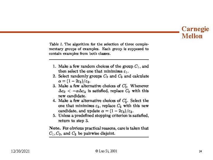 Syllabus (continued) 12/30/2021 Carnegie Mellon © Luo Si, 2001 24 