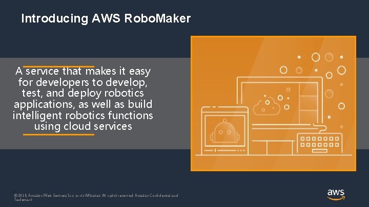 Introducing AWS Robo. Maker A service that makes it easy for developers to develop,