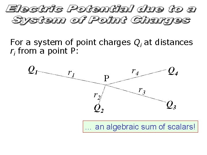 For a system of point charges Qi at distances ri from a point P: