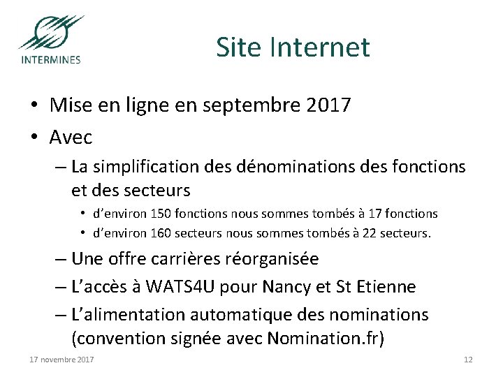 Site Internet • Mise en ligne en septembre 2017 • Avec – La simplification