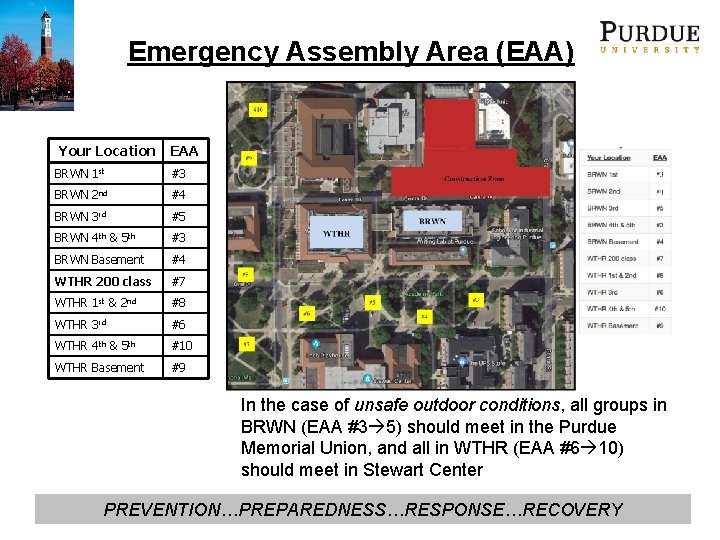 Emergency Assembly Area (EAA) Your Location EAA BRWN 1 st #3 BRWN 2 nd