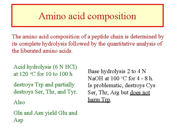 Amino acid composition The amino acid composition of a peptide chain is determined by