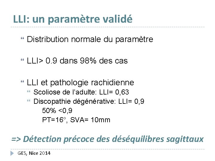 LLI: un paramètre validé Distribution normale du paramètre LLI> 0. 9 dans 98% des