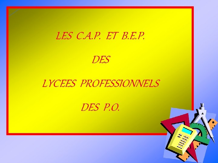 LES C. A. P. ET B. E. P. DES LYCEES PROFESSIONNELS DES P. O.