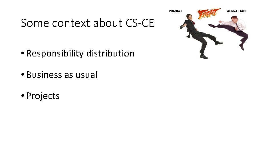 PROJECT Some context about CS-CE • Responsibility distribution • Business as usual • Projects