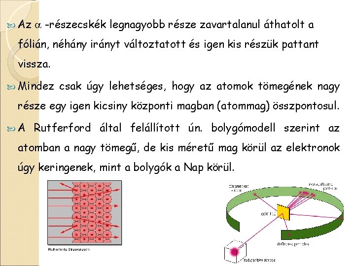  Az -részecskék legnagyobb része zavartalanul áthatolt a fólián, néhány irányt változtatott és igen