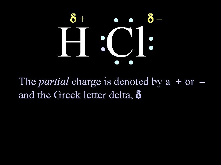  + H Cl – The partial charge is denoted by a + or