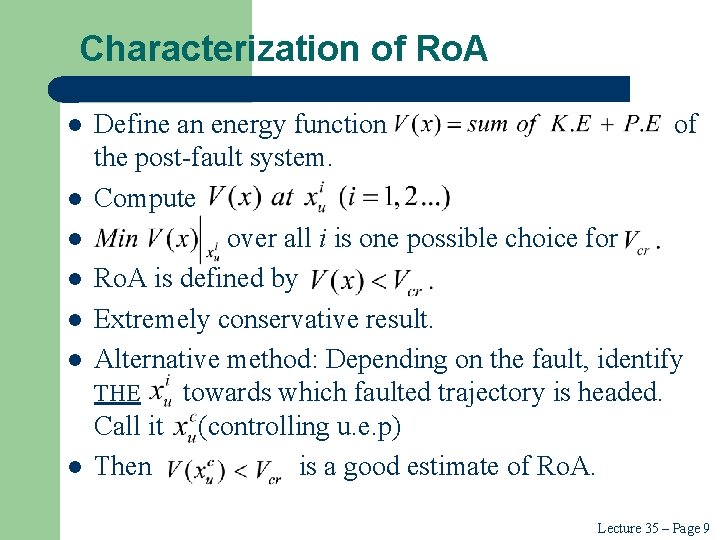 Characterization of Ro. A l l l l Define an energy function of the