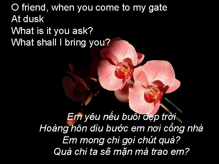 O friend, when you come to my gate At dusk What is it you