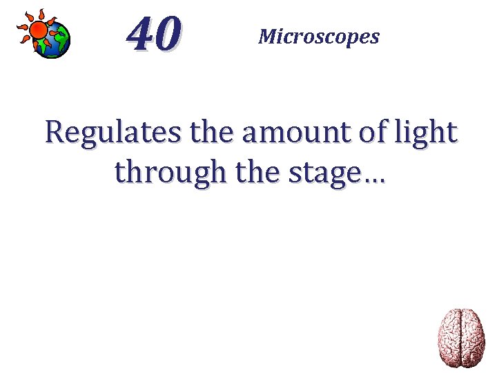 40 Microscopes Regulates the amount of light through the stage… 