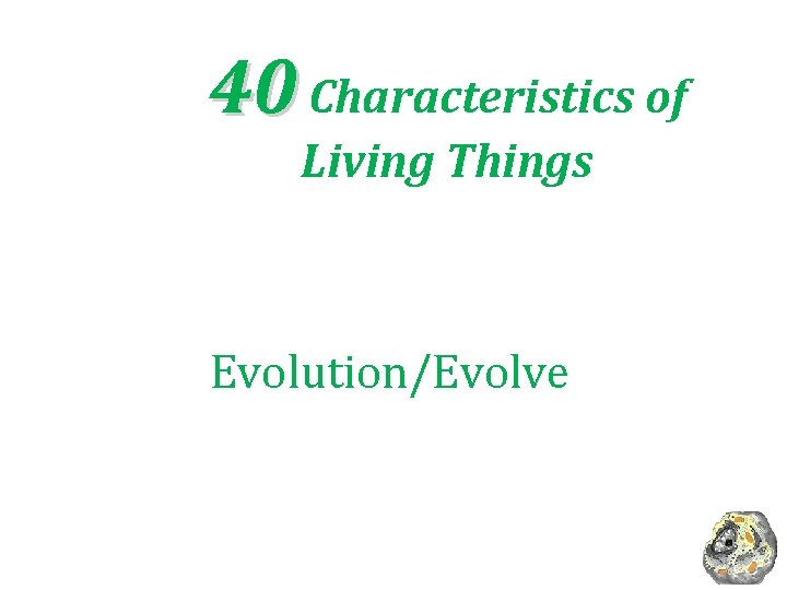 40 Characteristics of Living Things Evolution/Evolve 
