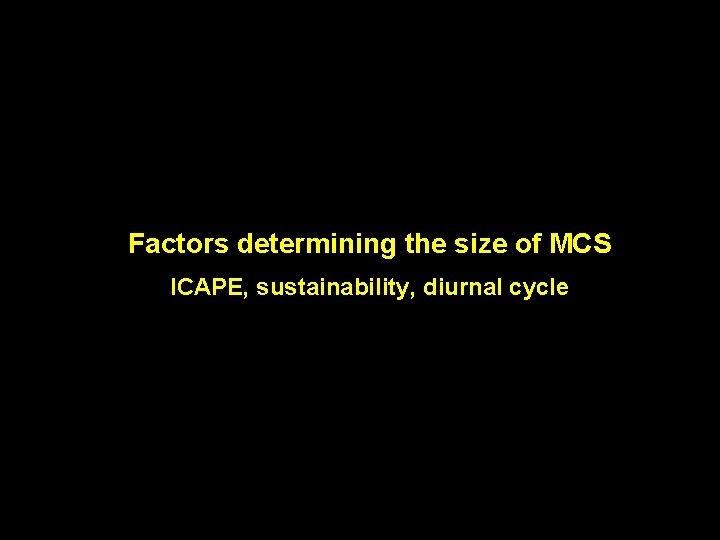 Factors determining the size of MCS ICAPE, sustainability, diurnal cycle 