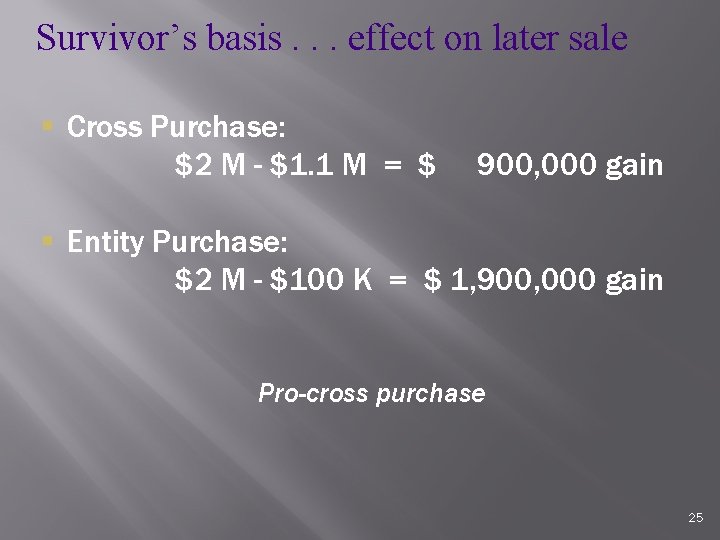 Survivor’s basis. . . effect on later sale § Cross Purchase: $2 M -