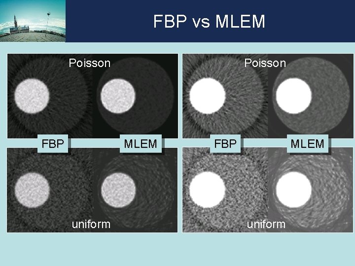 FBP vs MLEM Poisson FBP Poisson MLEM uniform FBP MLEM uniform FBP vs MLEM Poisson FBP Poisson MLEM uniform FBP MLEM uniform
