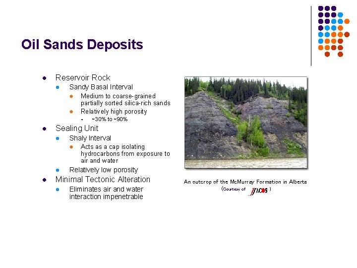 Oil Sands Deposits l Reservoir Rock l Sandy Basal Interval l l Medium to