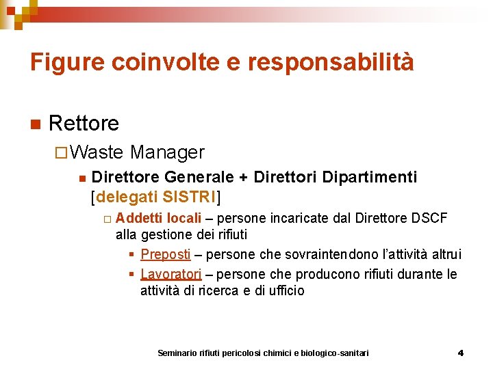 Figure coinvolte e responsabilità n Rettore ¨ Waste n Manager Direttore Generale + Direttori