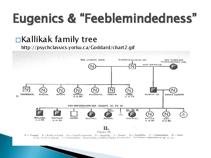 Eugenics & “Feeblemindedness” �Kallikak family tree http: //psychclassics. yorku. ca/Goddard/chart 2. gif 