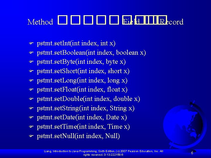 Method F F F ���� Field �� Record pstmt. set. Int(int index, int x)