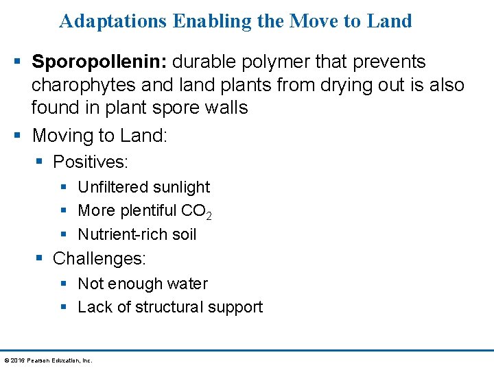 Adaptations Enabling the Move to Land § Sporopollenin: durable polymer that prevents charophytes and