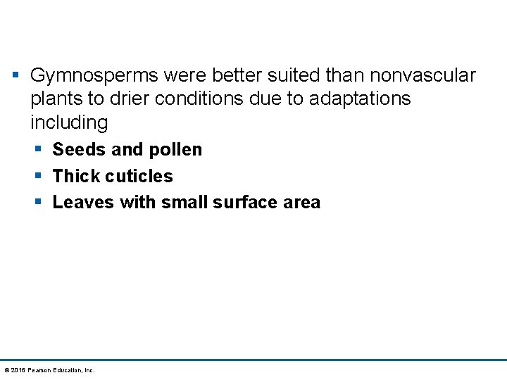 § Gymnosperms were better suited than nonvascular plants to drier conditions due to adaptations