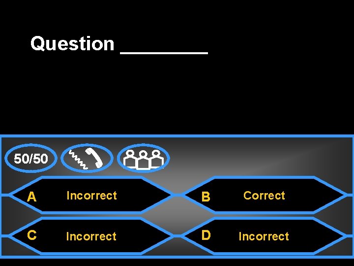 Question ____ 50/50 A Incorrect B Correct C Incorrect D Incorrect 